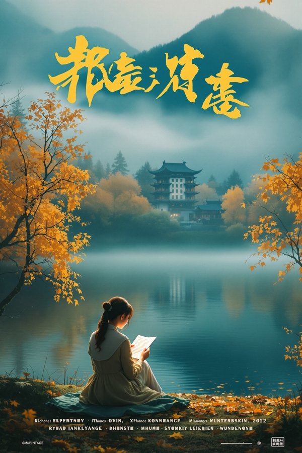 湖畔的三封信 电影海报，她每年回湖畔一次，读一封他留下的信，第三年，他在信里说「我回来了」。